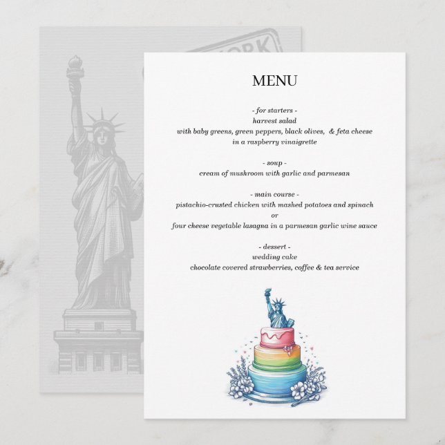 Menu Gâteau Mariage de New York (Devant / Derrière)