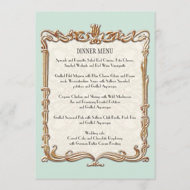 Menu Gatsby Art Déco Nouveau dentelle Faux Gold Tulip (Devant)