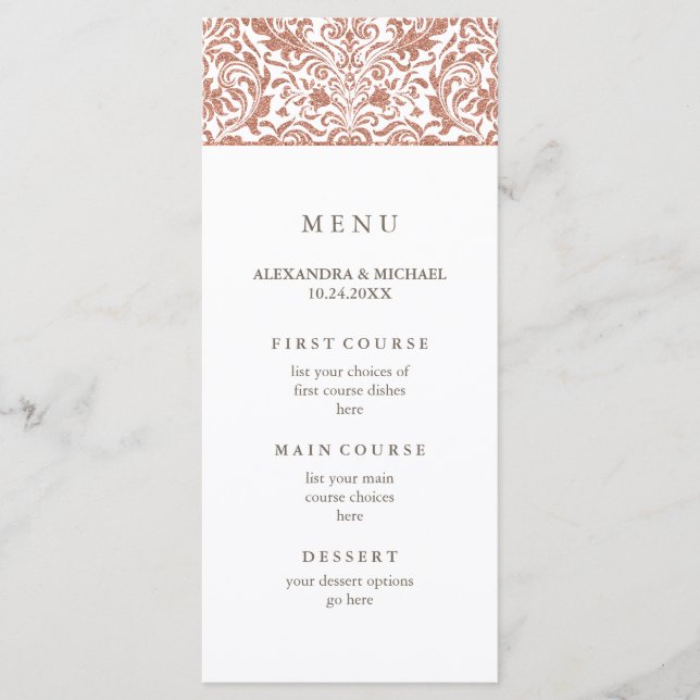 Menu Glam Elegant Faux Rose Gold Parties scintillant Da (Devant)