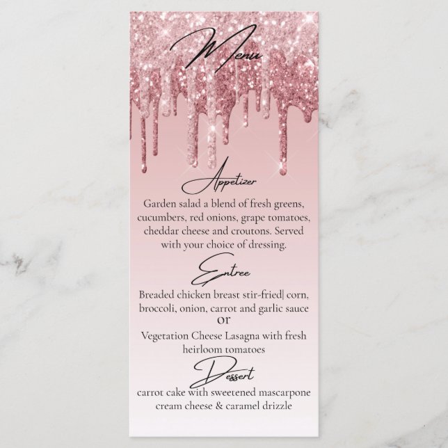 Menu Glam Rose Rose Parties scintillant or Drift Élégan (Devant)
