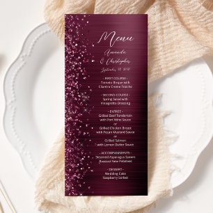 Menu Glamour Bourgogne Paillettes Métal Brossé Mariage