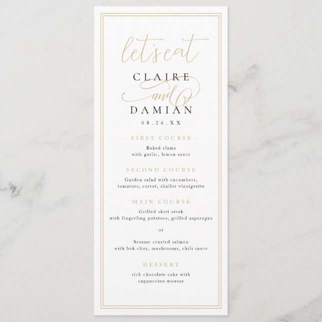 Menu Gold Black Simple Elegance Romantique Script Maria (Devant)