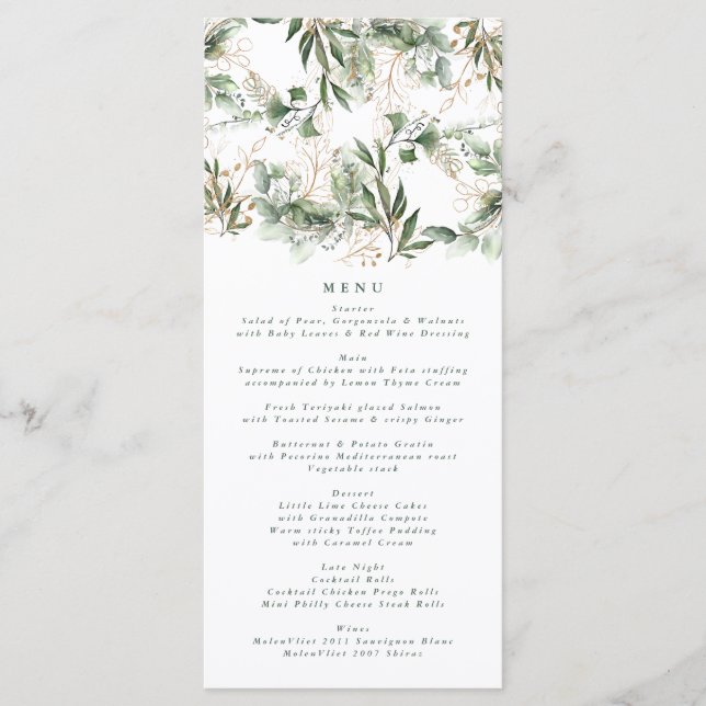 Menu Gold Botanique Eucalyptus Élégant Pampas Vert (Devant)