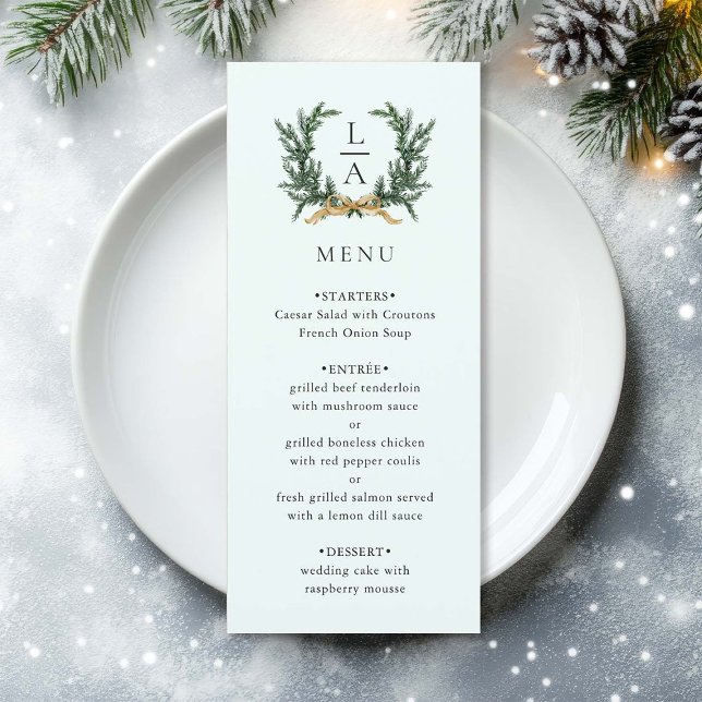 Menu Gold Bow & Evergreen Wreath Mint Wedding (Créateur téléchargé)