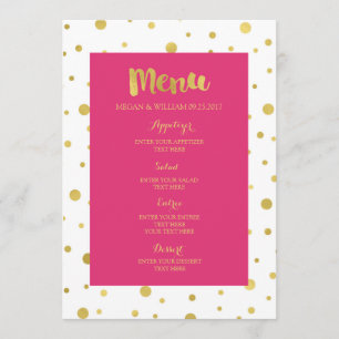 Menu Gold Confetti Fuchsia Hot Pink Mariage