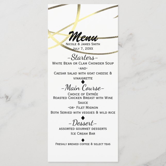 Menu Gold Faux Foil N'importe quelle couleur Mariage Ac (Devant)
