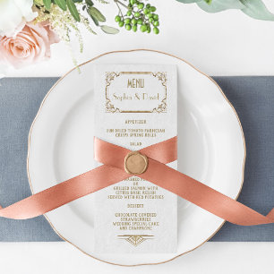 Menu Gold Great Gatsby White Art Déco Mariage des année