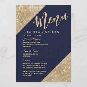 Menu Gold Navy Blue Faux Parties scintillant Sequin Mar