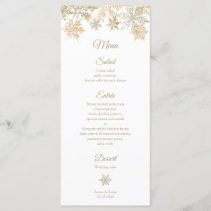 Menu Gold Snowflakes Elégant Hiver Mariage Rackcard