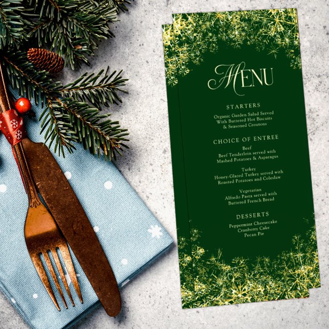 Menu Gold Snowflics Green Christmas Diner (Créateur téléchargé)