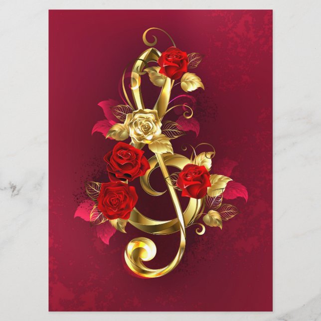 Menu Golden Treble Clef avec fleurs Roses (Devant)