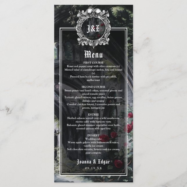 Menu Gothic Ruins Floral Roses Wedding (Devant)