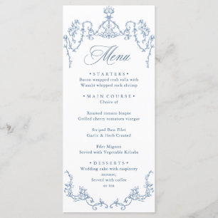 Menu Grâce Ornée Victorienne Fleurie Bleu Poussiéreux M