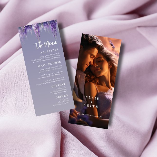 Menu Gradient Whimsical violet Mariage photo floral (Créateur téléchargé)