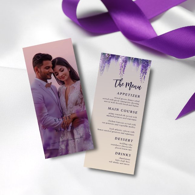 Menu Gradient Whimsical violet Mariage photo floral (Créateur téléchargé)