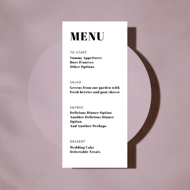 Menu Gras Blancs Noir Moderne Dîner Minimaliste (Créateur téléchargé)