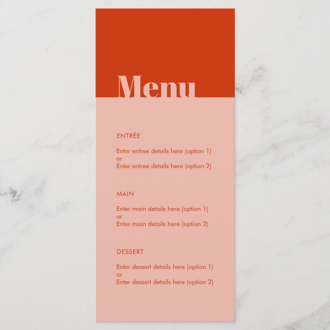 Menu Gras Moderne Typographie Minimale Orange Mariage r (Devant)