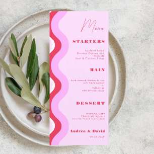 Menu Gras Retro Wave Curvy Stripes rose et rouge Mariag