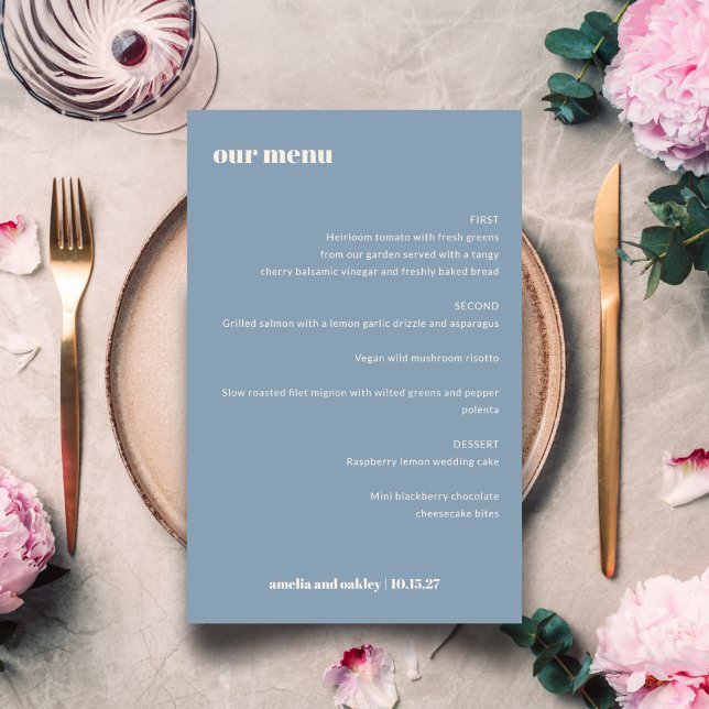 Menu Gras Simple Dusty Blue Simple Custom Wedding (Créateur téléchargé)