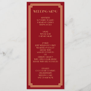 Menu Great Gatsby Art Deco Gold Red Mariage