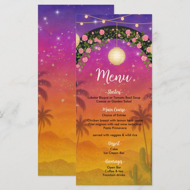 Menu Hacienda Arc floral couché de soleil 15ème Quincea (Devant / Derrière)