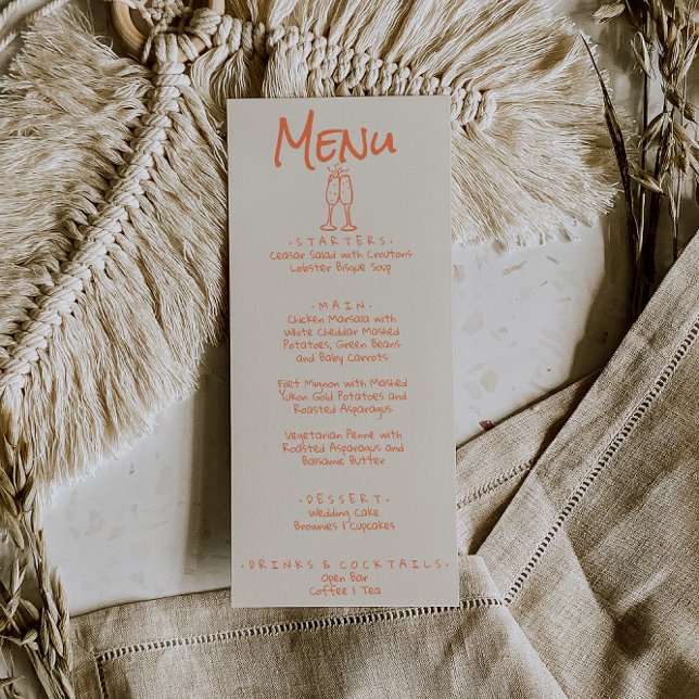 Menu Hand Written Drawn Coral Retro Quirky Wedding (Créateur téléchargé)