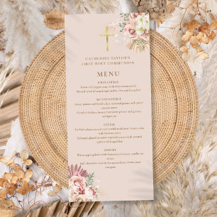 Menu Herbe des Pampas Florale Première Sainte Communion