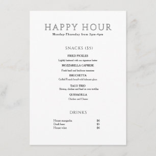 Menu Heure Heureuse Minimaliste Moderne