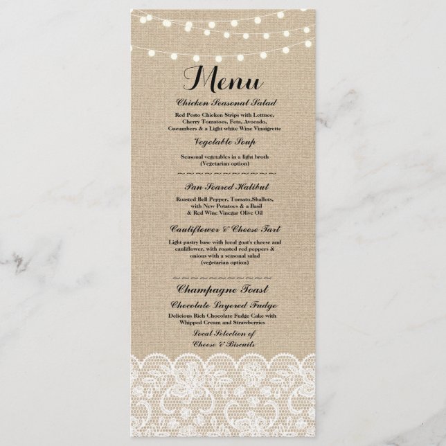 Menu Hiver rustique de dentelle de toile de jute de (Devant)
