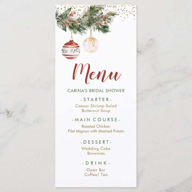 Menu Hiver vacances Deck the Halls Fête des mariées (Devant)