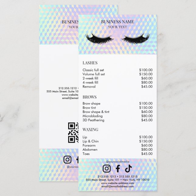 Menu Holographic Salon Price List (Devant / Derrière)