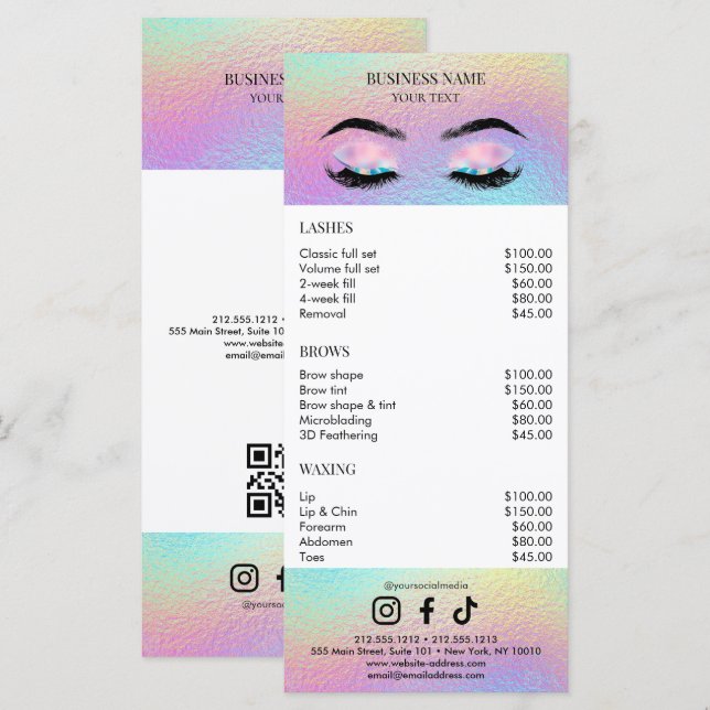 Menu Holographic Salon Price List (Devant / Derrière)