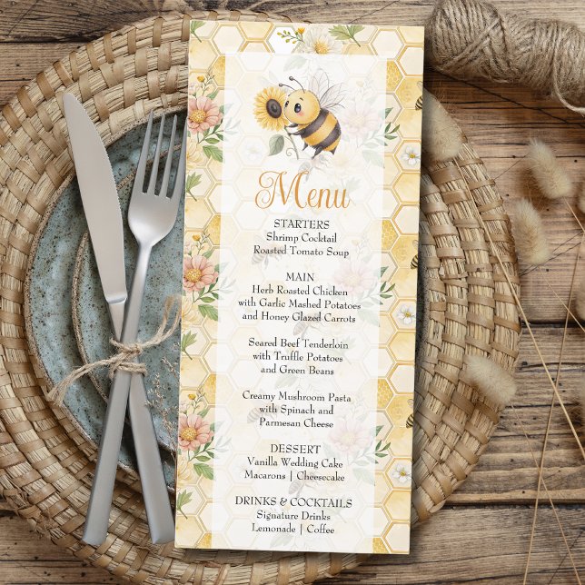 Menu Honeycomb Floral Bee Classy Custom Baby Shower (Créateur téléchargé)