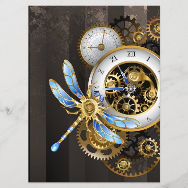 Menu Horloge à vapeur avec libellule mécanique (Devant)