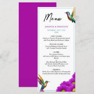 Menu Hummingbirds colorés Purple Daisies Mariage