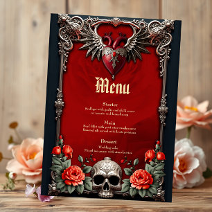 Menu Icône gothique romantique : coeur, rose, crâne.