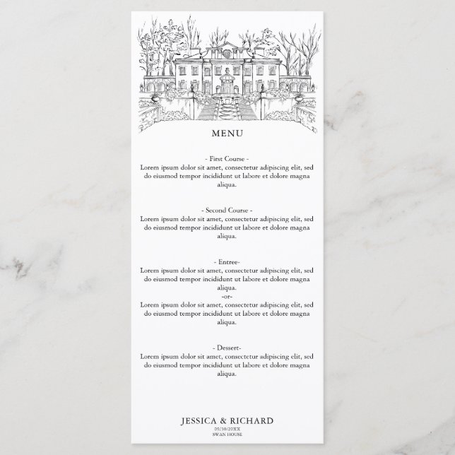 Menu Illustration du château du lieu à la main élégante (Devant)