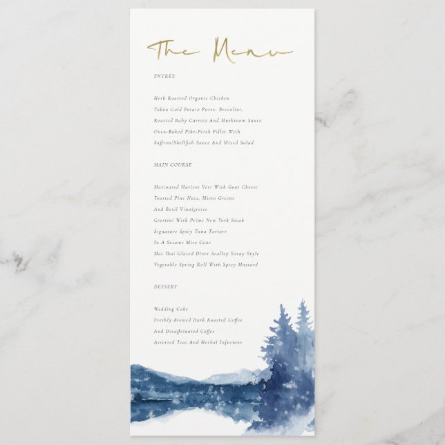 MENU INDIGO INK BLUE MOUNTAIN LAKE SNOW MARIAGE (Devant)