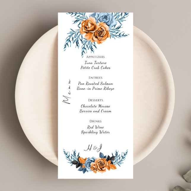 Menu Indigo Rust Boho Floral Aquarelle Mariage (Créateur téléchargé)