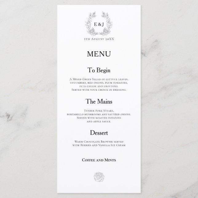 Menu Initiales de monogramme/Feuille/Mariage de typogra (Devant)