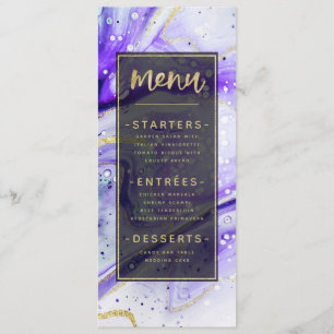 Menu Inky Splash violet marbre avec feuille d'or Dîner
