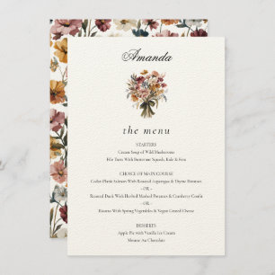 Menu Invité personnalisé Nom d'automne Fleurs Mariage