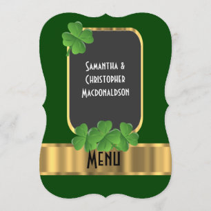 Menu irlandais de mariage de vert, d'or et de