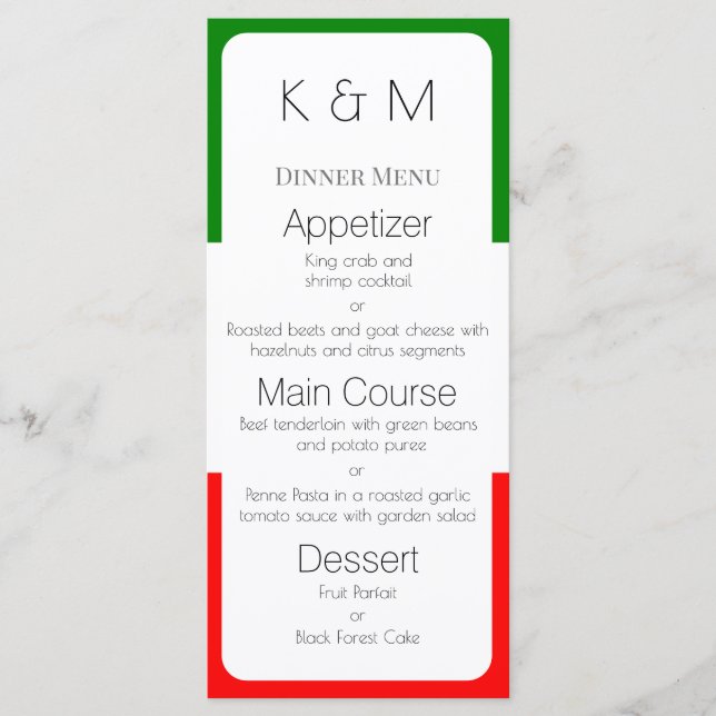 Menu Italie Drapeau Couleurs italiennes (Devant)