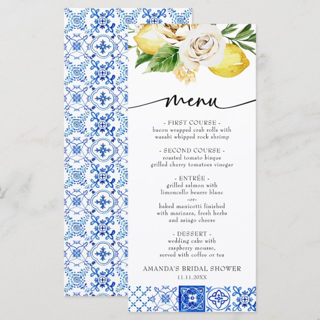 Menu Italie méditerranéenne Fête des mariées de citron  (Devant / Derrière)