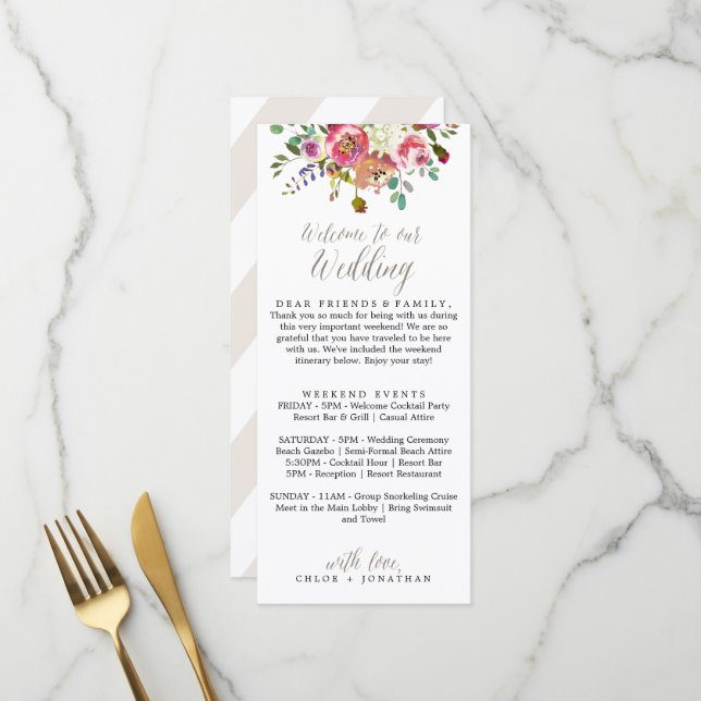 Menu Itinéraire d'accueil simple Mariage d'aquarelle fl (Devant/Arrière en situation)