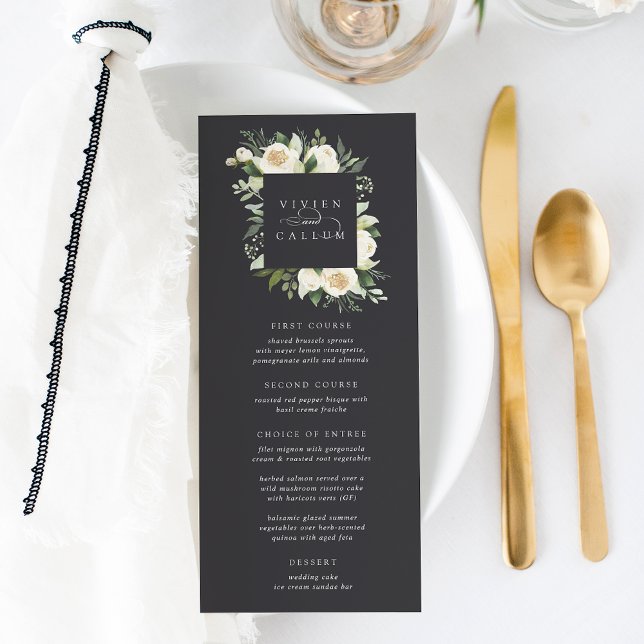 Menu Ivory Bloom | Aquarelle Mariage de cadre Floral (Créateur téléchargé)