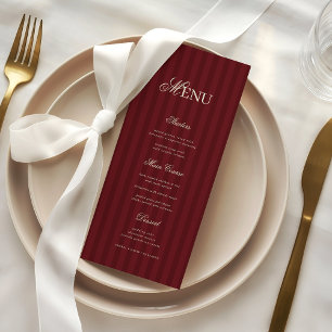 Menu Ivory & Burgundy Élégantes Rayures Rétro Mariage