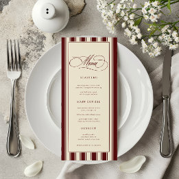 Menu Ivory & Burgundy Stripes Border Retro Wedding
