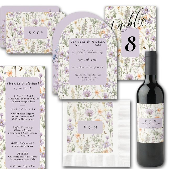 Menu Jardin de printemps bleu rose jaune lavande (Créateur téléchargé)